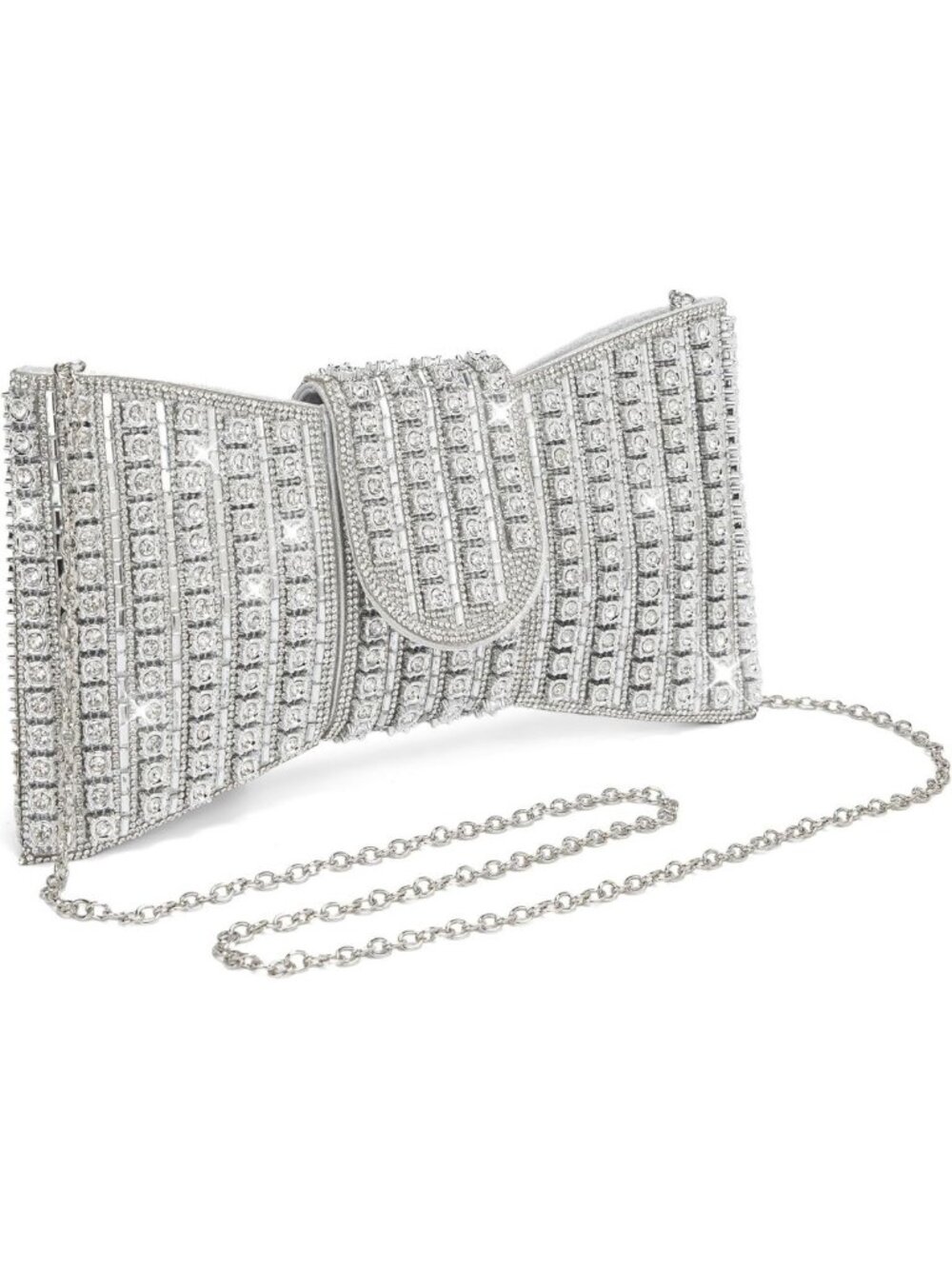 Elegant Bowknot Rhinestone Clutch Purse | Crystal Evening Bag with Chain Strap
